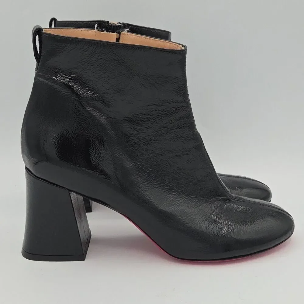 Pinko Womens Size 9 EU 39 Ankle Boots Black Patent Leather Square Heel Side Zip